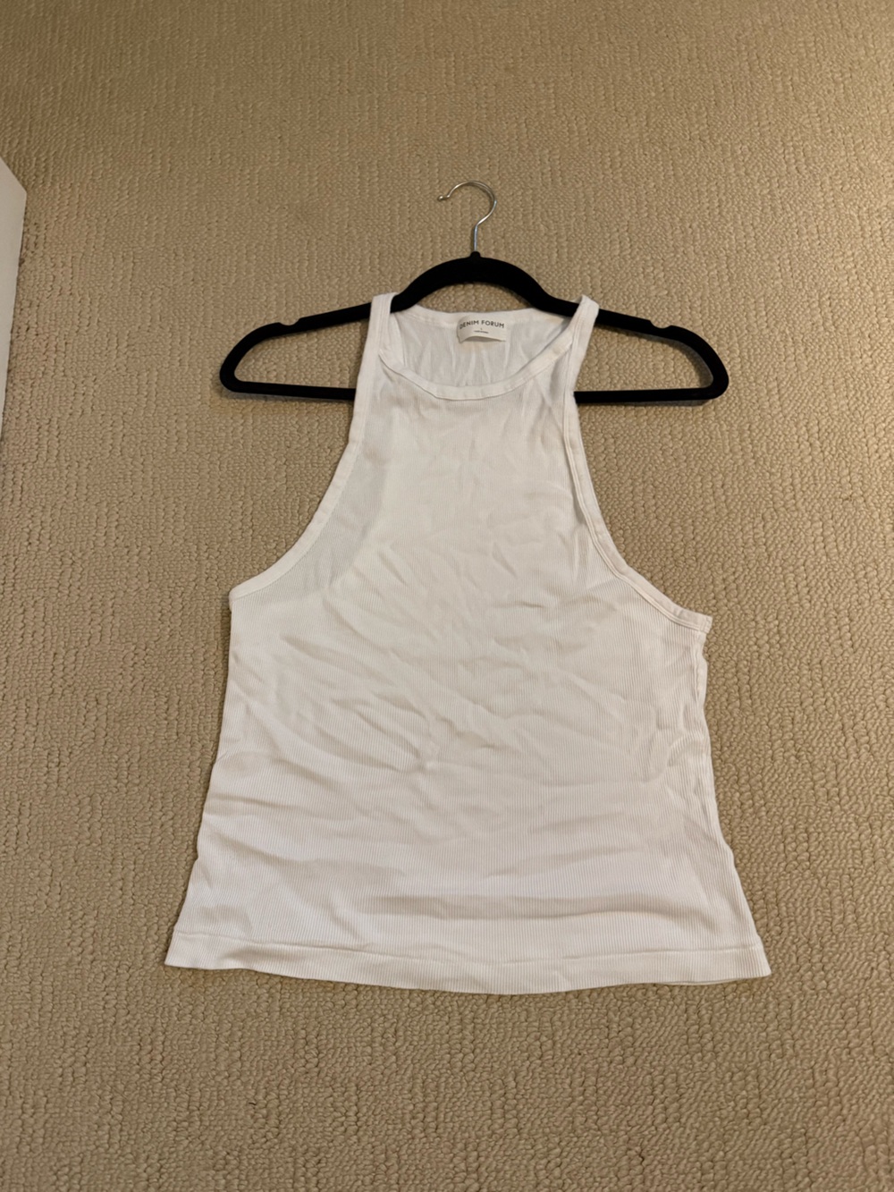 Denim Forum White Ribbed Racerback Tank